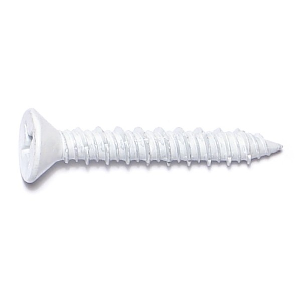 Midwest Fastener Masonry Screw, 1/4" Dia., Flat, 1 3/4 in L, Steel White Ruspert, 100 PK 09705